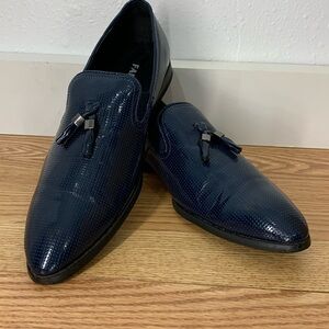 Faranzi - Tuxedo Slip On Men Dress Shoes Tossel. Navy Blue